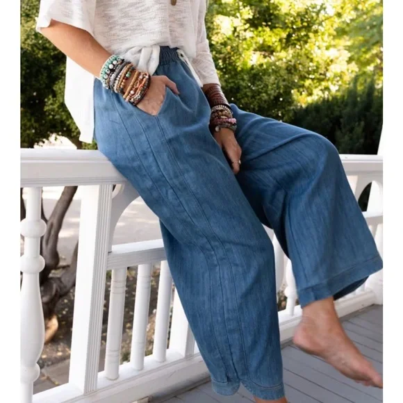New Three Birds Nest Wide Leg Chambray Pants - Picture 2 of 8